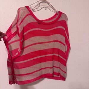 bebe Vibrant Pink and Cream Striped Sweater
